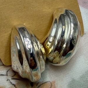 Vintage Curved Hoop Earrings in Sterling Silver